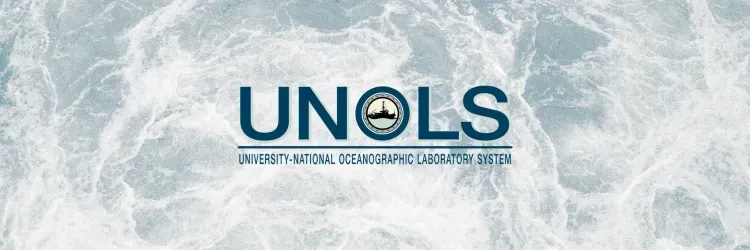 UNOLS Logo on gray sea surface.
