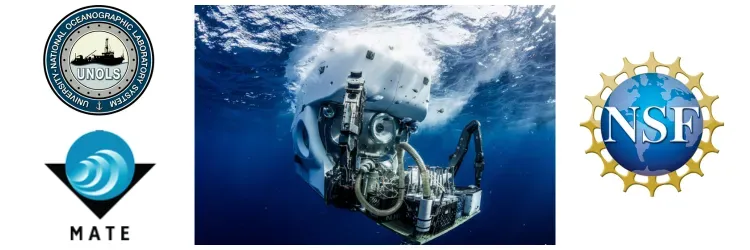 MATE logo, UNOLS logo, NSF logo, and a picture of Alvin underwater