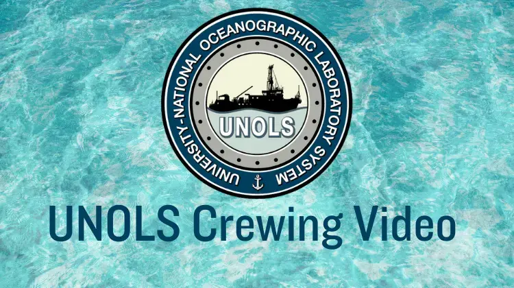 UNOLS Logo on an aqua watery background with the words UNOLS Crewing Video