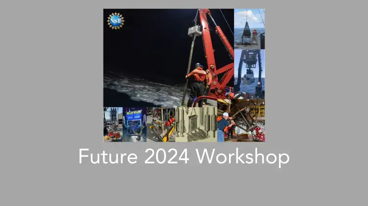 Future 2024 Workshop. Gray background with collage of photos of people working on ships.