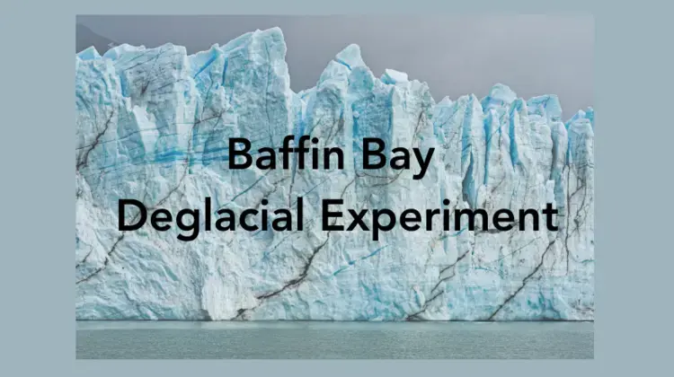 Blue and white glacier above gray water