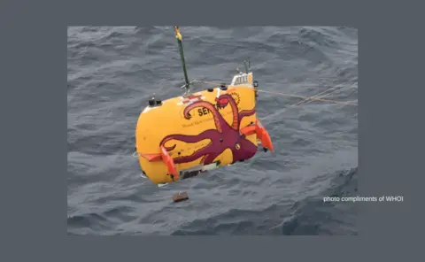 ROV Sentry decorated with an octopus about to enter the water