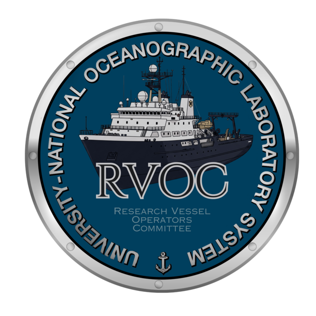 RVOC logo. Ship on dark blue background