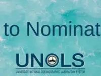 Call to Nominations with UNOLS logo on ocean water background